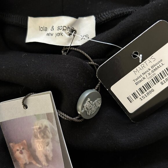 NWT Lola & Sophie Camille Twisted Neck Blouse Silk Chiffon Sleeves Black Sz XS - Picture 8 of 8